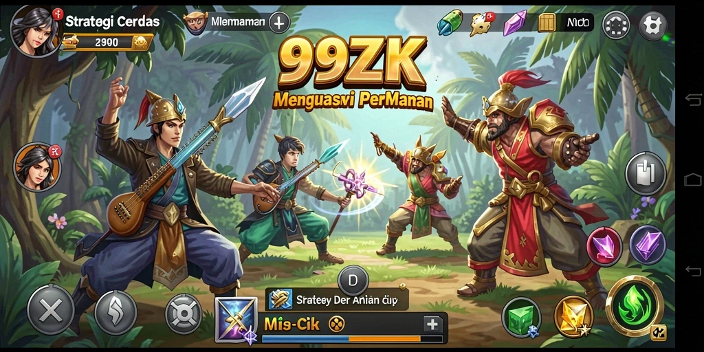 Screenshot utama dari gameplay 99ZK yang menampilkan strategi pertempuran.