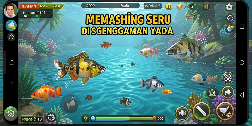Tampilan gameplay ADI99 yang menampilkan aksi memancing yang mendebarkan.