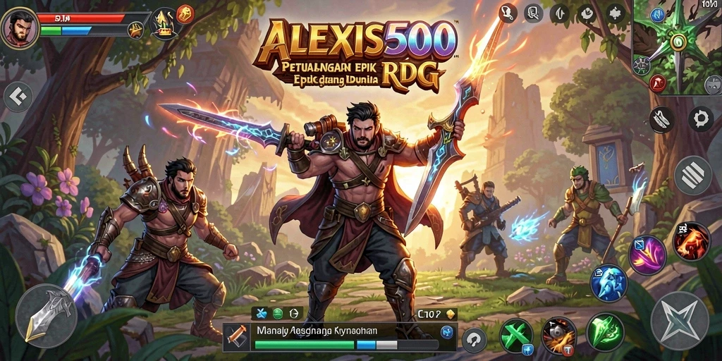 Screenshot ALEXIS500 menampilkan pertarungan epik dalam dunia RPG yang memikat.