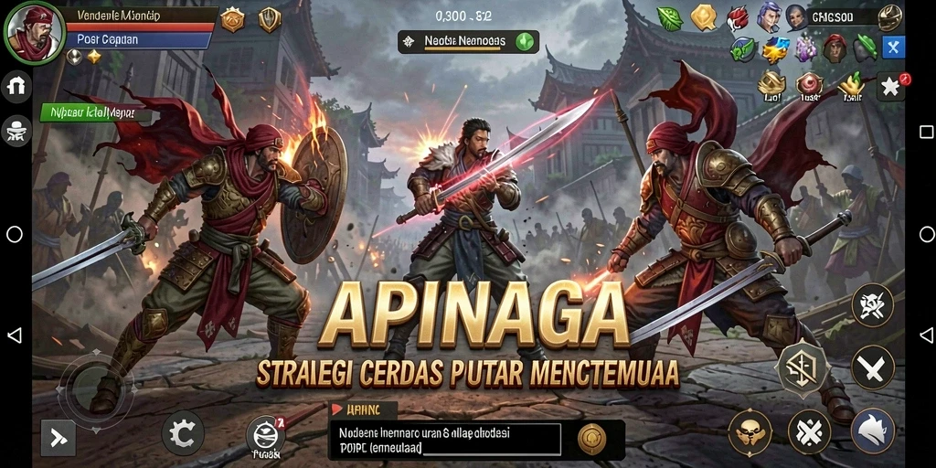 Screenshot menunjukkan aksi pertempuran intens dalam APINAGA.