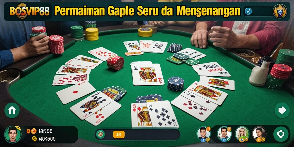 Screenshot gameplay seru dari BOSVIP88 yang menunjukkan pertarungan Gaple.