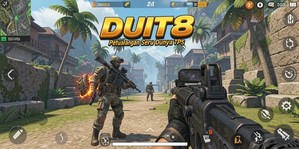 Screenshot gameplay menegangkan dari DUIT8 yang penuh aksi TPS.