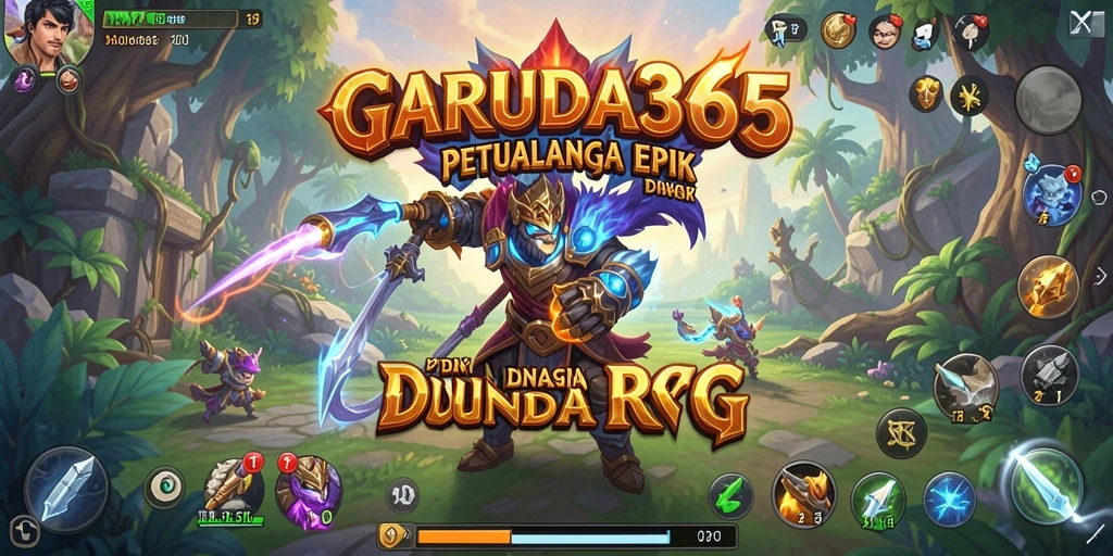 Tangkapan layar utama GARUDA365 menampilkan karakter dalam pertempuran seru.