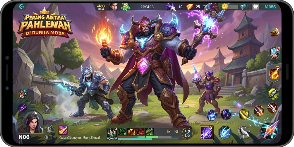 Screenshot gameplay N06 yang menampilkan aksi seru dalam pertarungan MOBA.