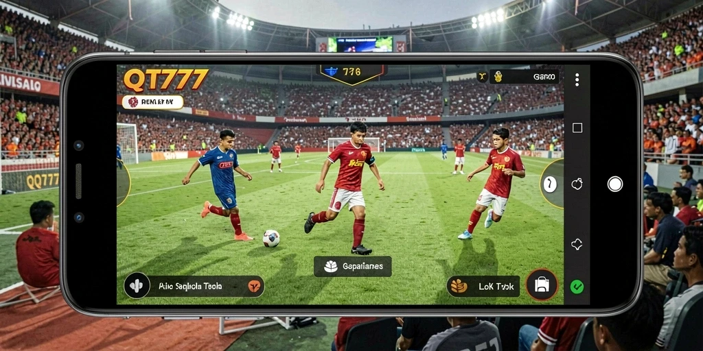 Tampilan utama gameplay QT777 dengan aksi sepak bola yang seru.