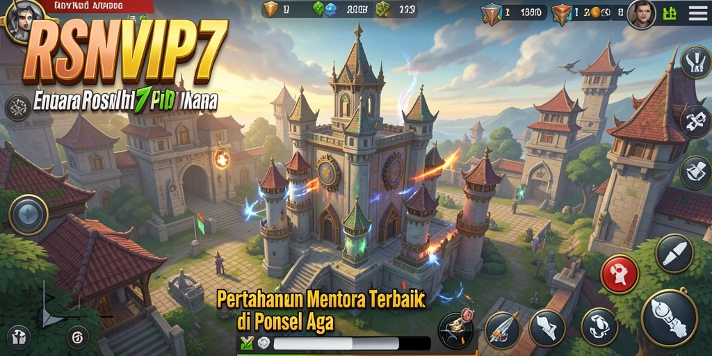 Screenshot gameplay RSNVIP7 menunjukkan menara menaklukkan musuh di level yang menantang.