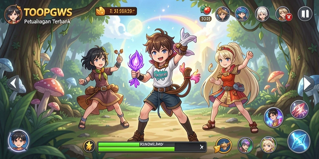 Tampilan seru dari gameplay TOOPGWS yang penuh warna dan karakter menarik.